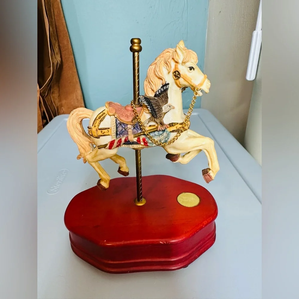 Vintage Musical Carousel Horse with Eagles American Flag Patriotic